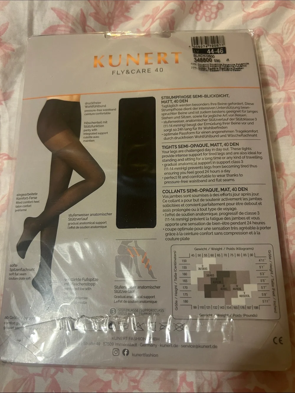 Kunert Fly & Care 40 Semi-Opaque Tights in Black Sz 4 ( 44-46)
